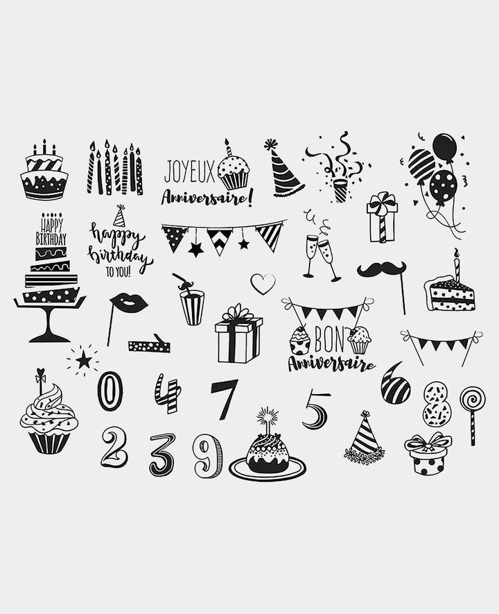 Stempelset Birthday, inkl. Stempelkissen, ca. 1.2 x 5.5 cm, 35 Stk.
