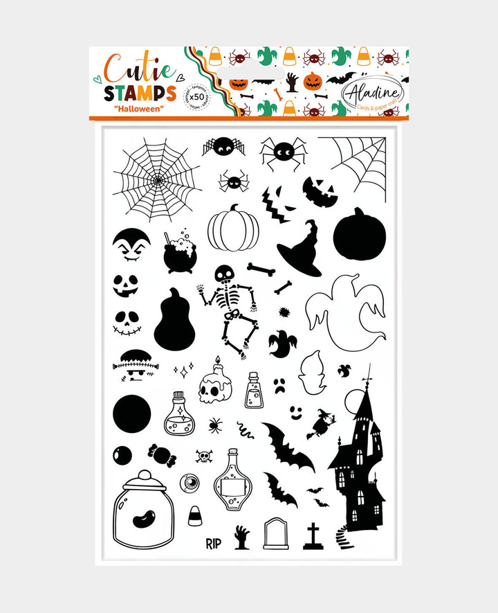 Tampon encreur Halloween, 13 x 1 x 19 cm, 50 motifs, 1 feuille