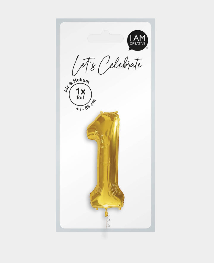 Foil Balloon Number "1", 85 x 30 x 15 cm, Gold