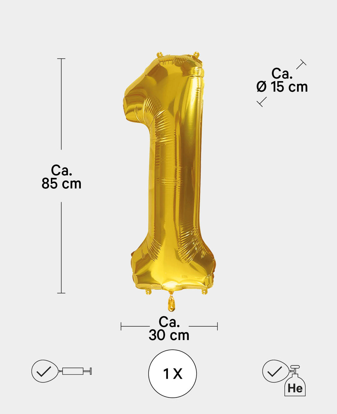 Foil Balloon Number "1", 85 x 30 x 15 cm, Gold