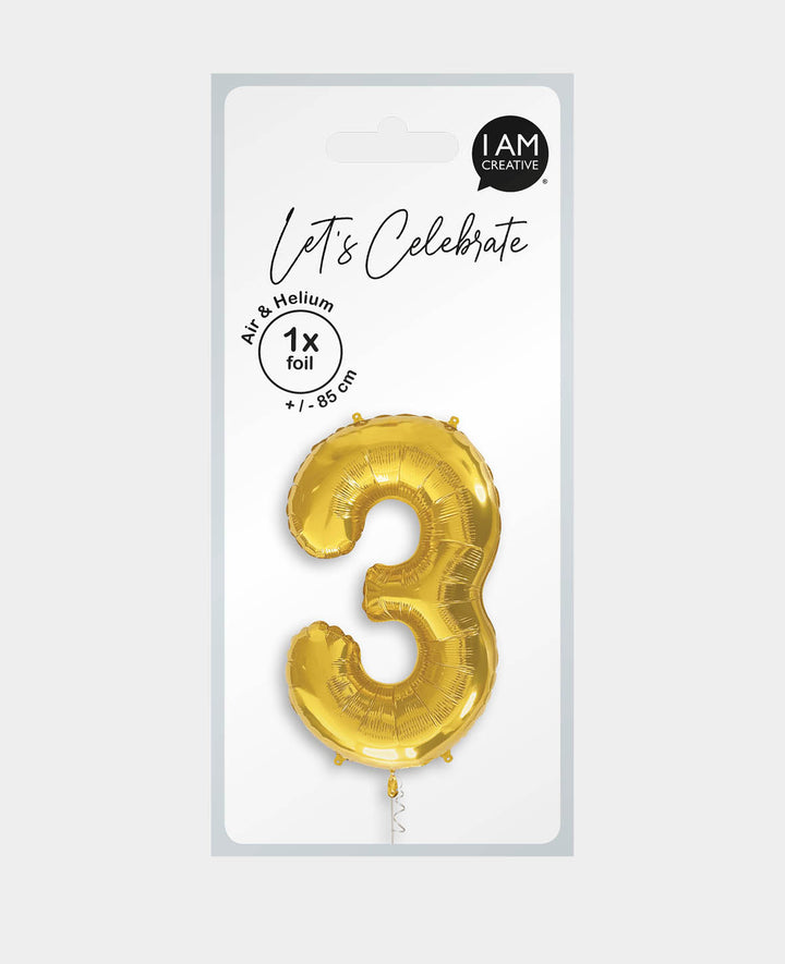 Ballon aluminium chiffre « 3 », 85 x 45 x 15 cm, or