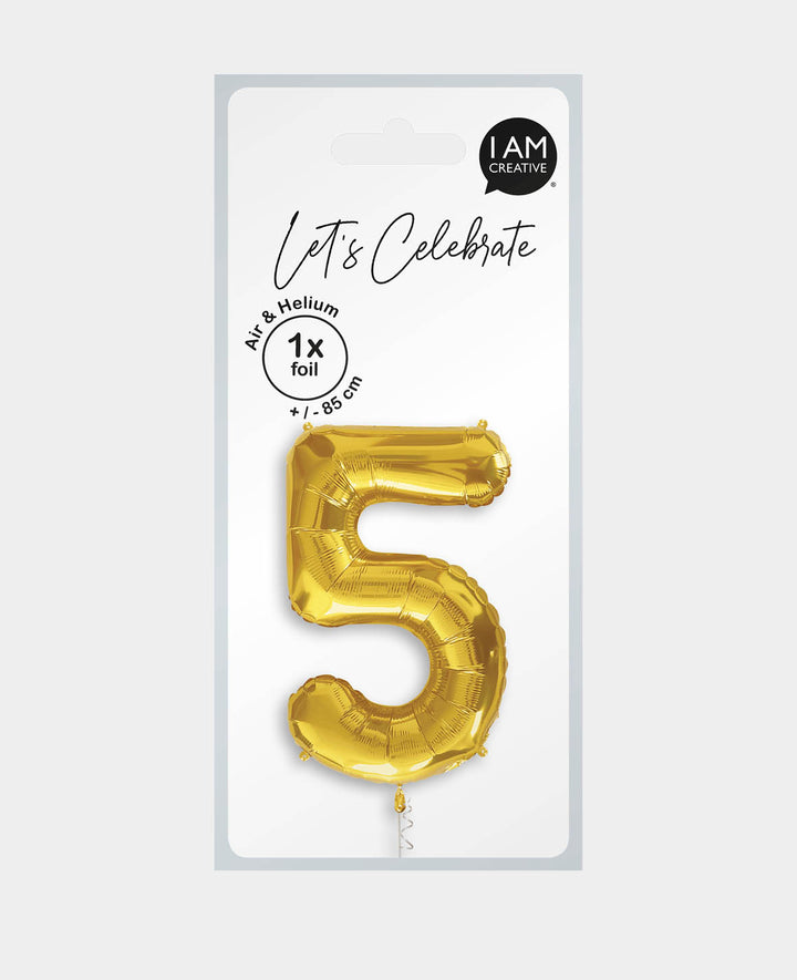 Foil Balloon Number "5", 85 x 50 x 15 cm, Gold