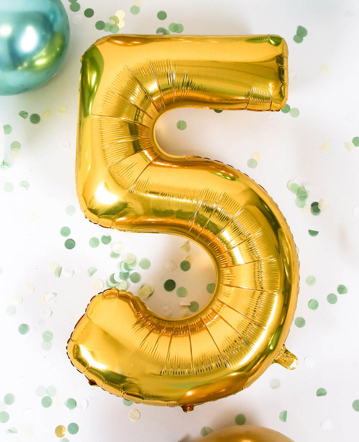 Foil Balloon Number "5", 85 x 50 x 15 cm, Gold