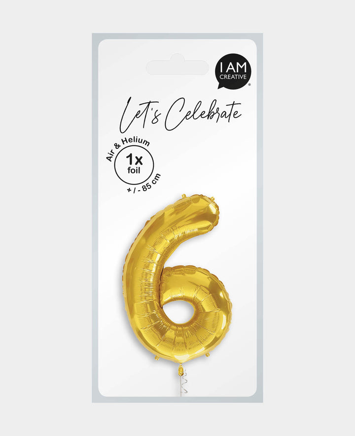 Foil Balloon Number "6", 85 x 50 x 15 cm, Gold