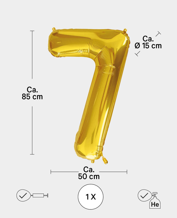 Foil Balloon Number "7", 85 x 50 x 15 cm, Gold