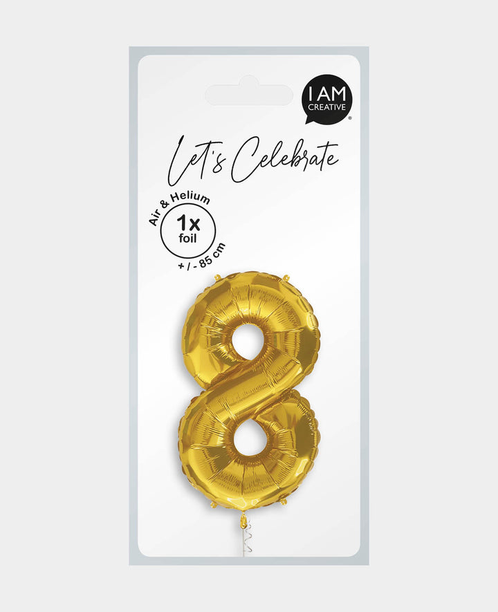 Foil Balloon Number "8", 85 x 50 x 15 cm, Gold