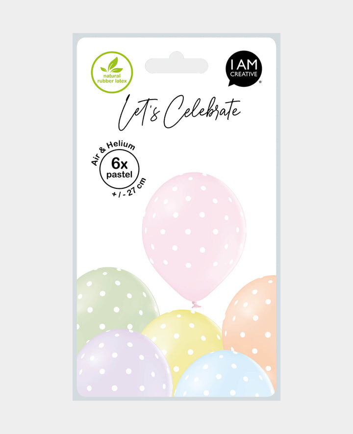 Balloons Polka Dot, 27 cm, Pastel, 6 pcs.