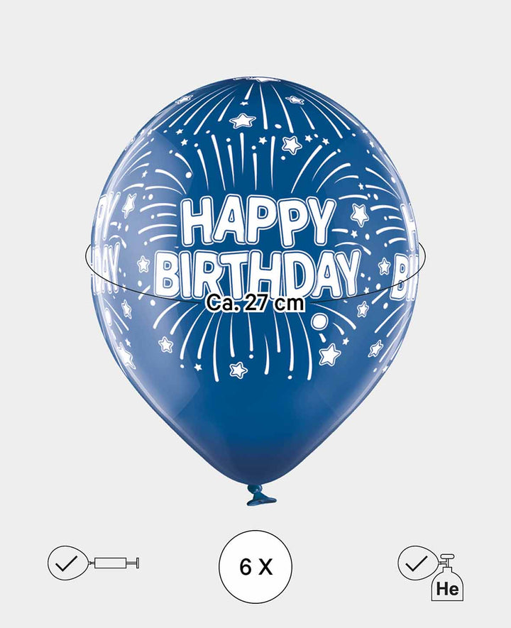 Ballons "Joyeux Anniversaire", 27 cm, Couleurs assorties, 6 pcs.