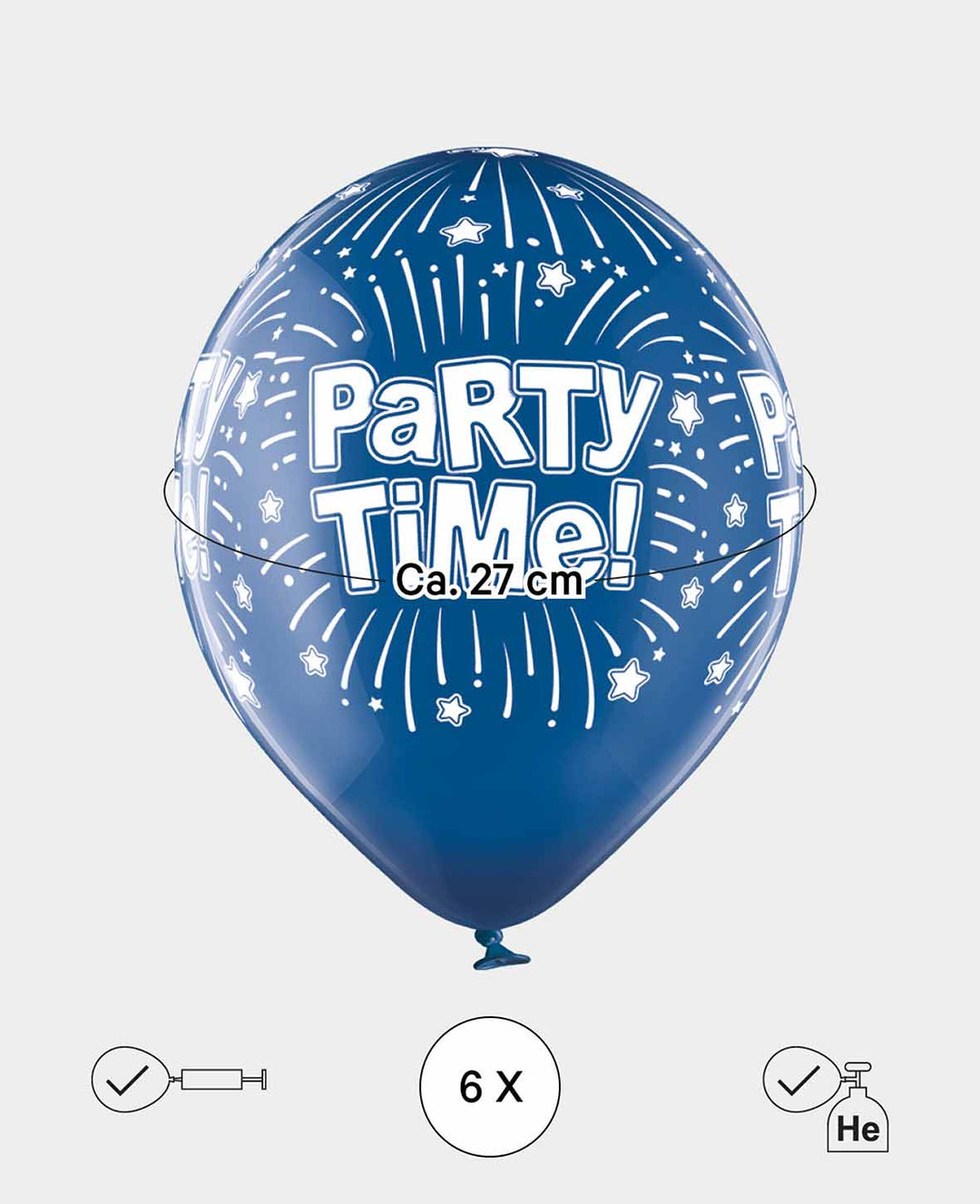 Balloons Party Time, 27 cm, Assorted, 6 pcs.