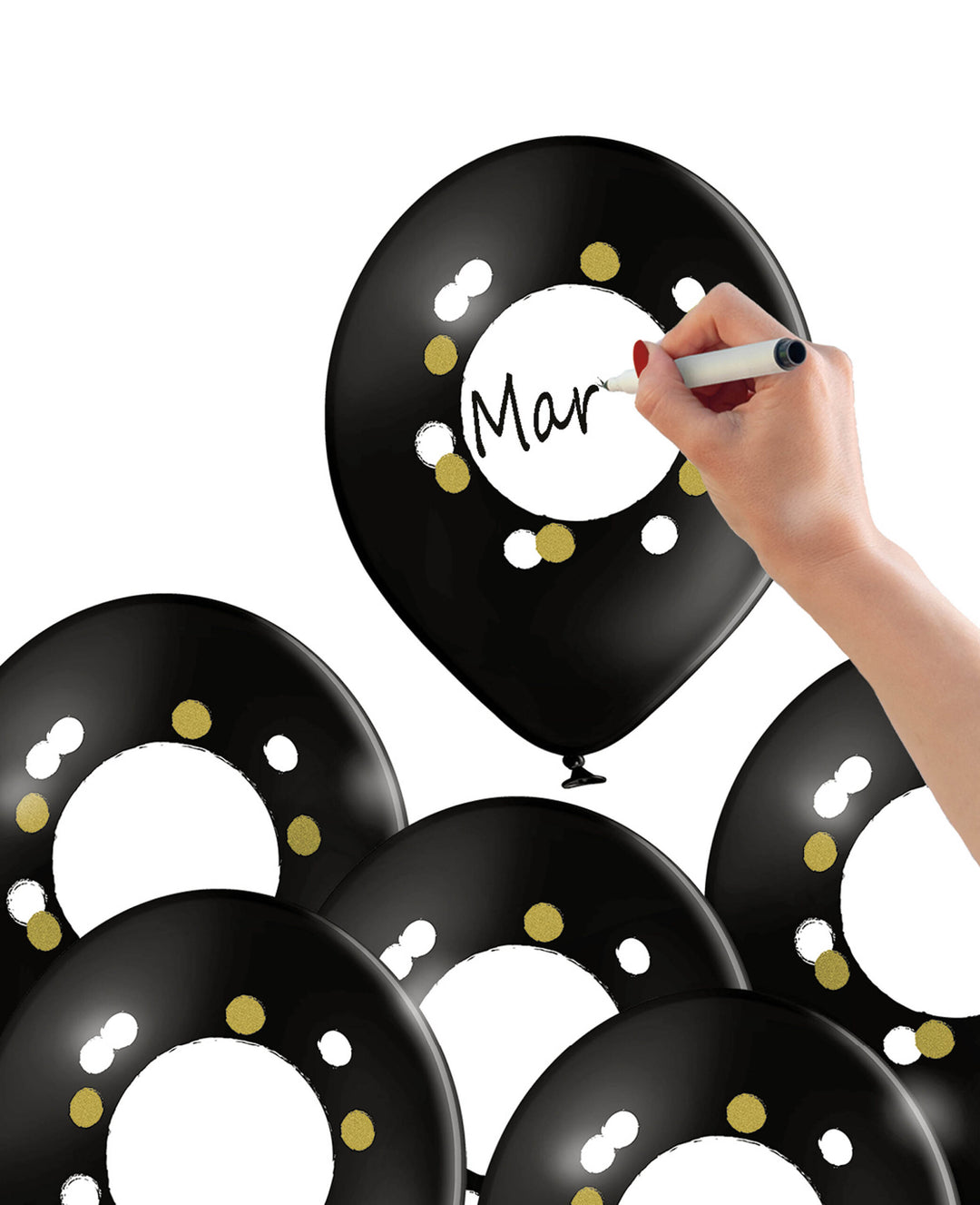 Balloons with writable field for self-labeling, 27 cm, black, 6 pcs