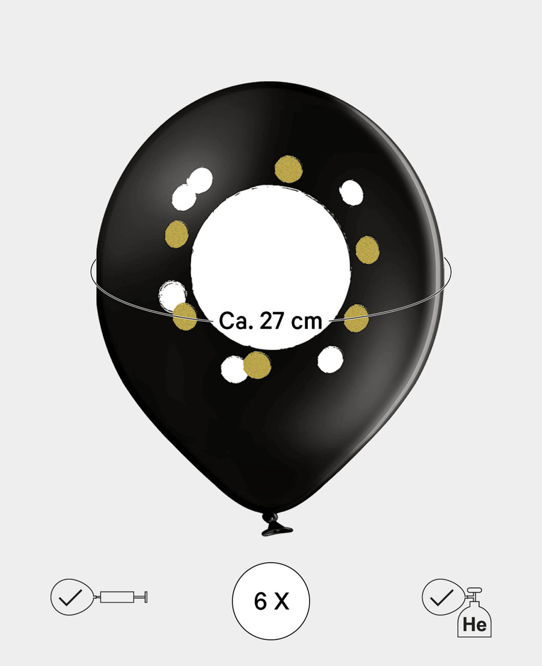 Balloons with writable field for self-labeling, 27 cm, black, 6 pcs