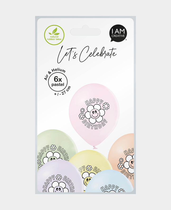 Balloons Daisies Birthday, 27 cm, Pastel colours, 6 pcs.