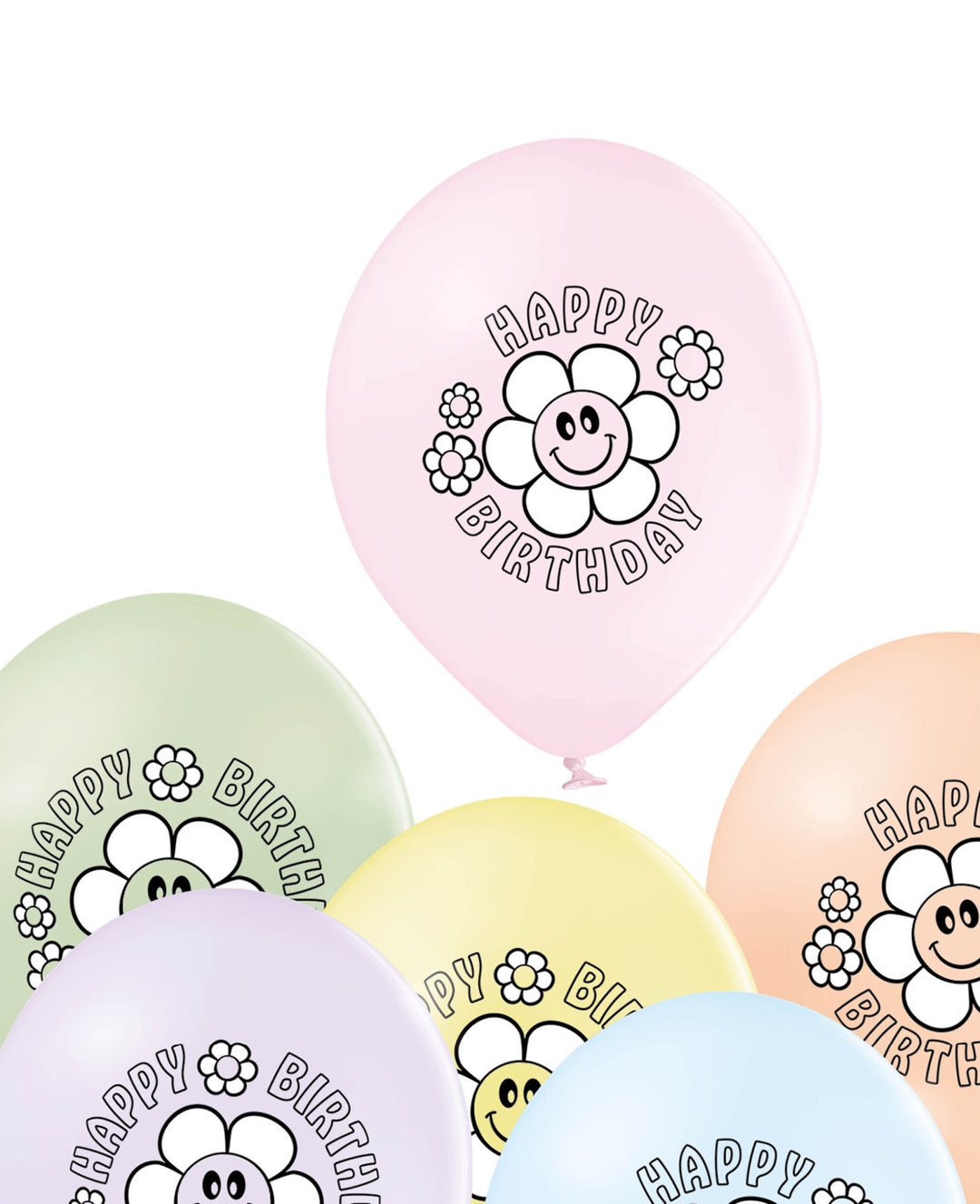 Balloons Daisies Birthday, 27 cm, Pastel colours, 6 pcs.