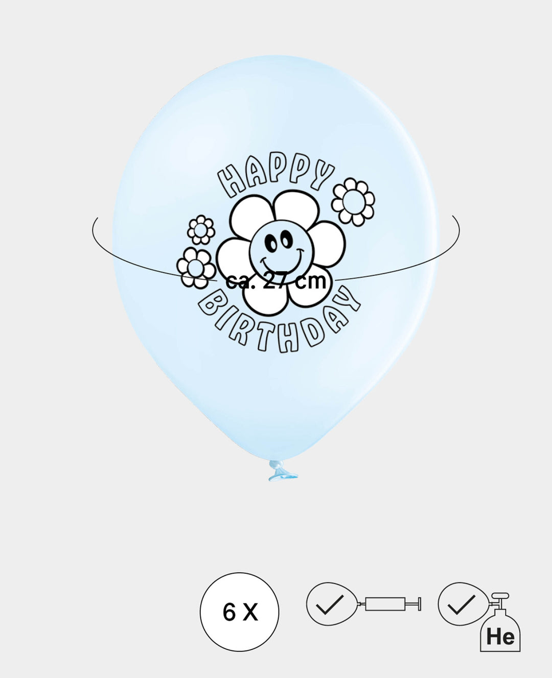 Balloons Daisies Birthday, 27 cm, Pastel colours, 6 pcs.