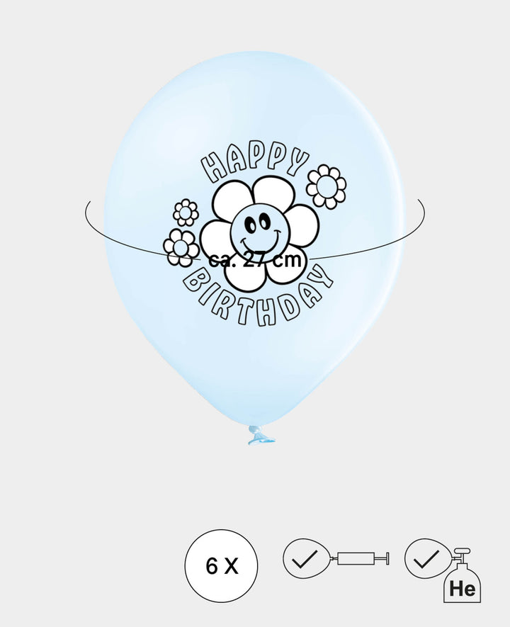 Balloons Daisies Birthday, 27 cm, Pastel colours, 6 pcs.