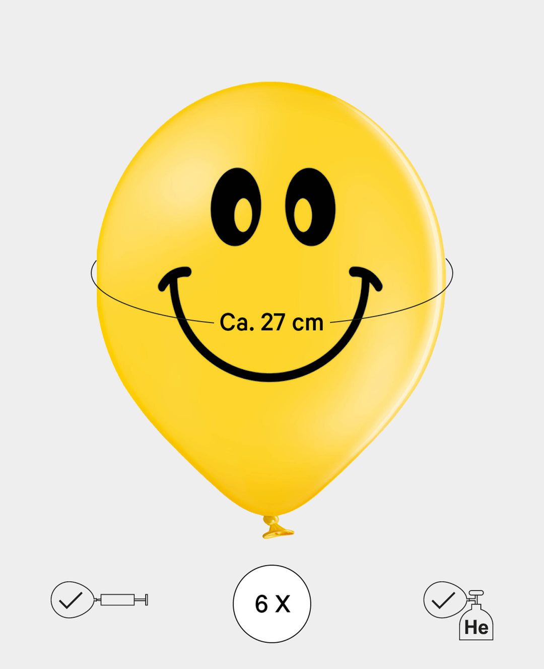 Ballons Smiley, 27 cm, Jaune, 6 p.