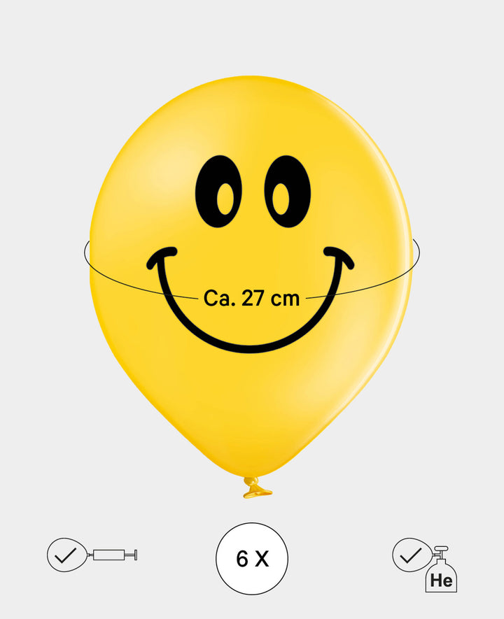 Ballons Smiley, 27 cm, Jaune, 6 p.