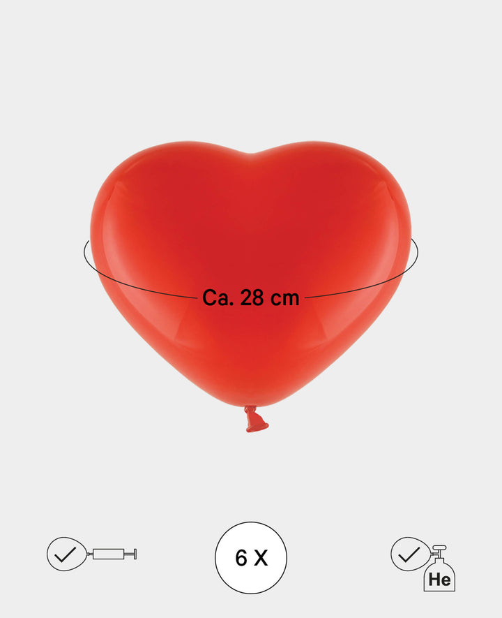 Herzballone, 28 cm, Rot, 6 Stk.