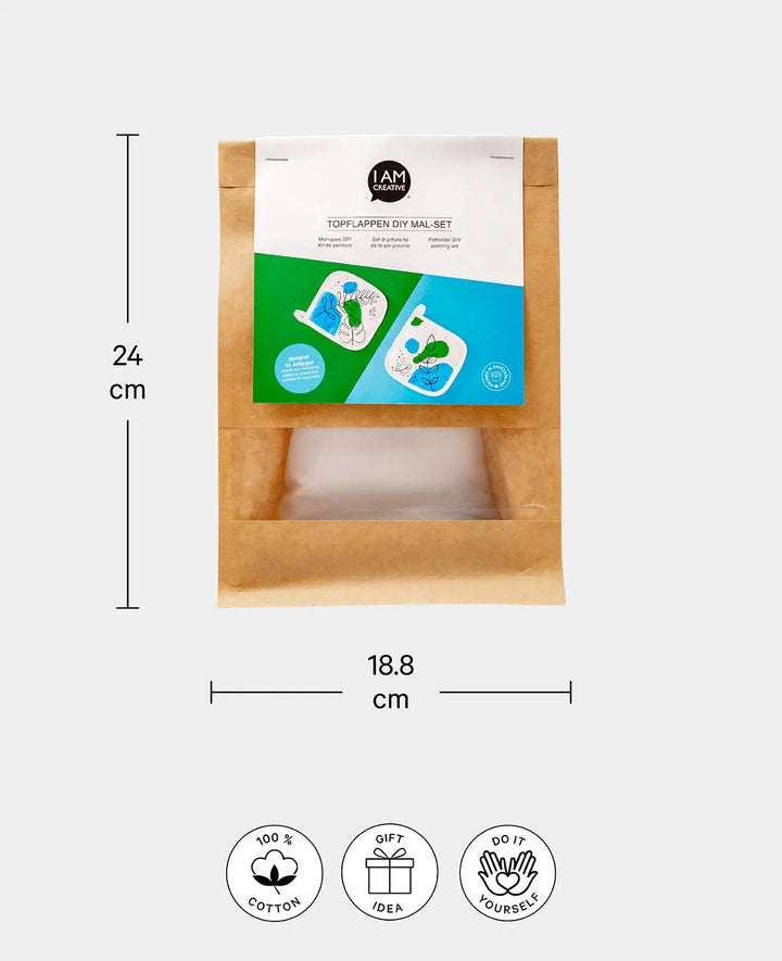 DIY potholder painting kit, with textile markers in black and light blue, light green, 5 pieces