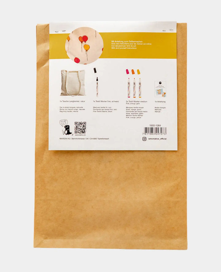 Stofftasche DIY Mal-Set, 5-teilig, mit Textilmarkern in Pink, Orange und Gelb
