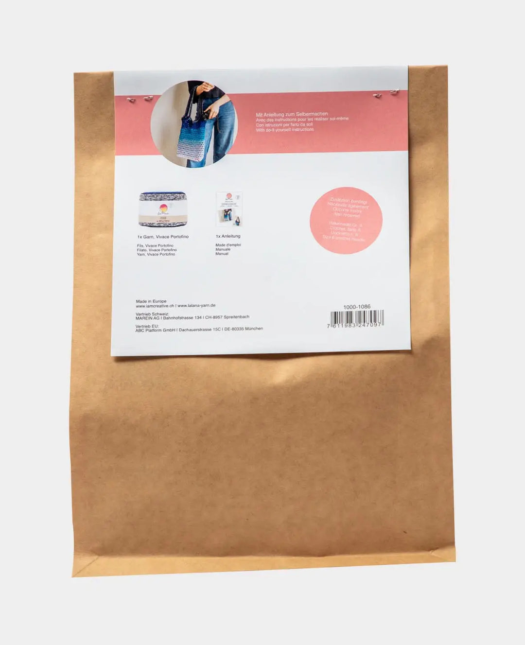 DIY "Shopper" Crochet Kit, crochet bag for self-crocheting including instructions, suitable for beginners and pros, in shades of blue, 2-piece.