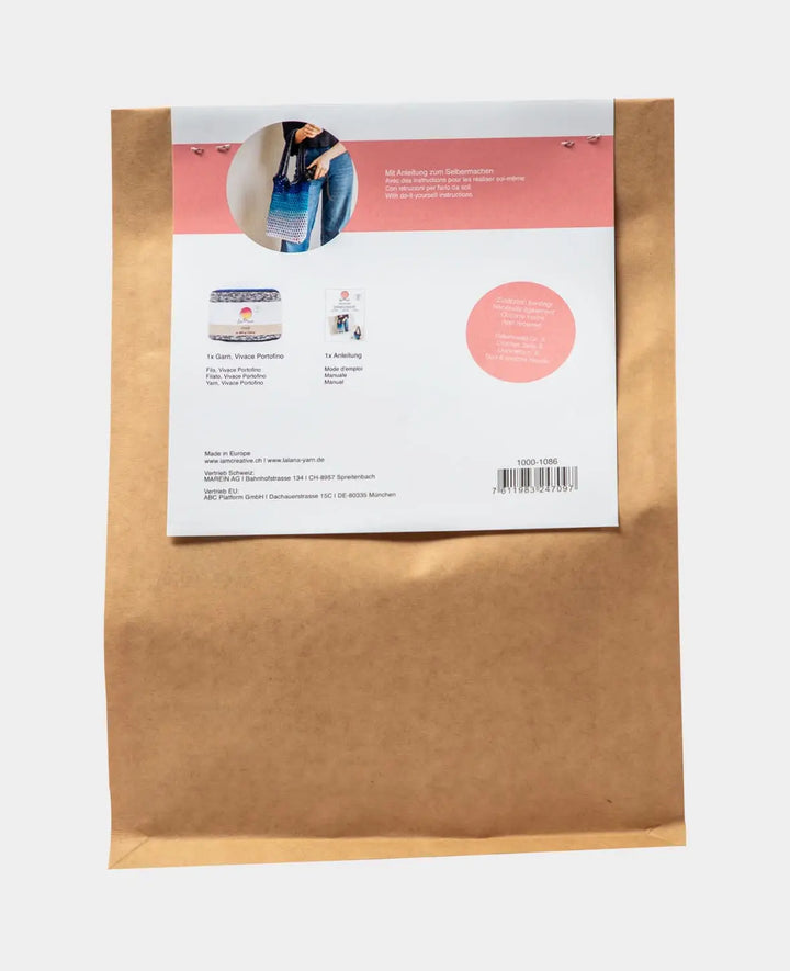 DIY "Shopper" Crochet Kit, crochet bag for self-crocheting including instructions, suitable for beginners and pros, in shades of blue, 2-piece.
