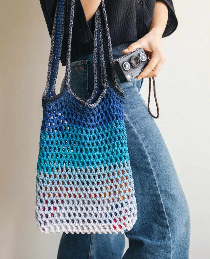 DIY "Shopper" Crochet Kit, crochet bag for self-crocheting including instructions, suitable for beginners and pros, in shades of blue, 2-piece.