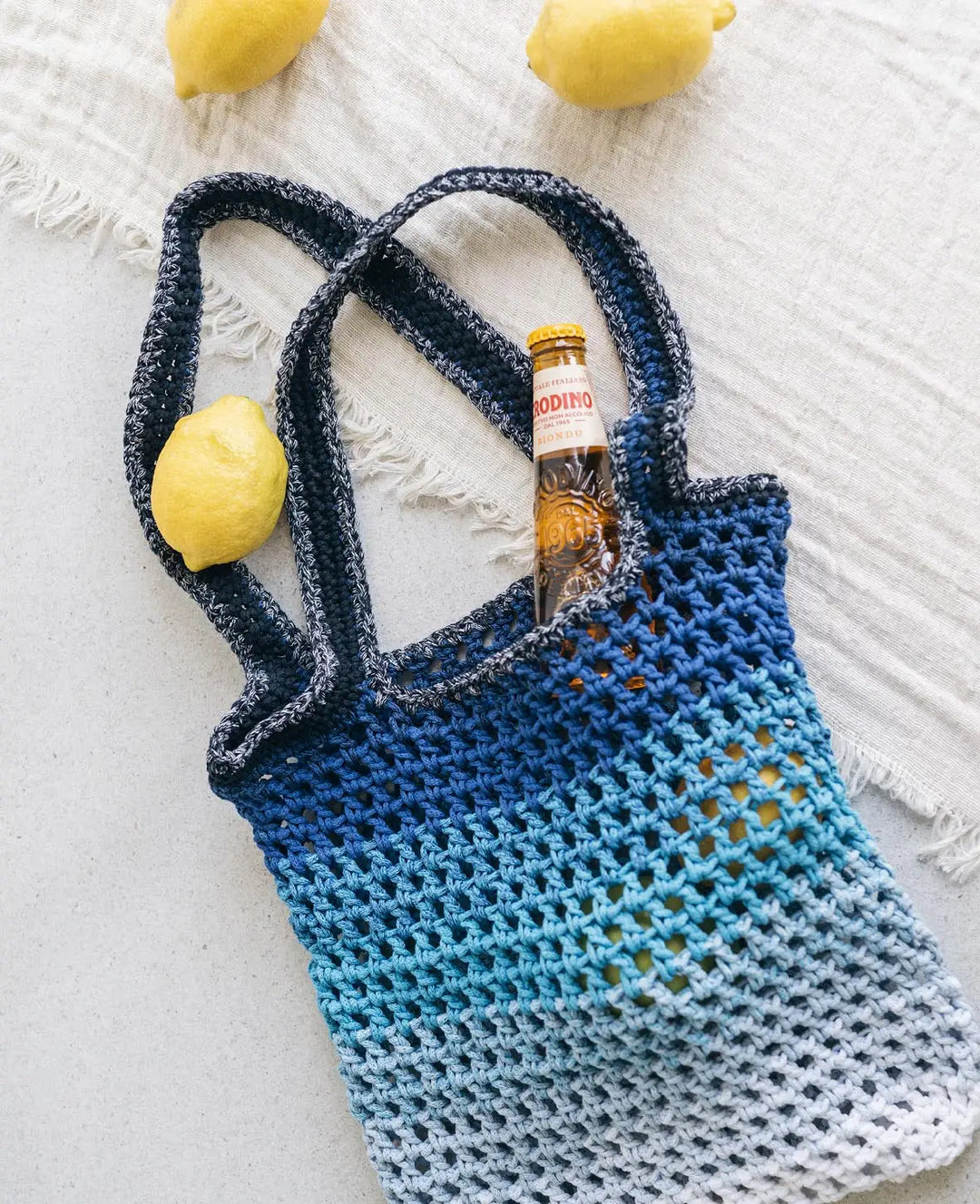 DIY "Shopper" Crochet Kit, crochet bag for self-crocheting including instructions, suitable for beginners and pros, in shades of blue, 2-piece.