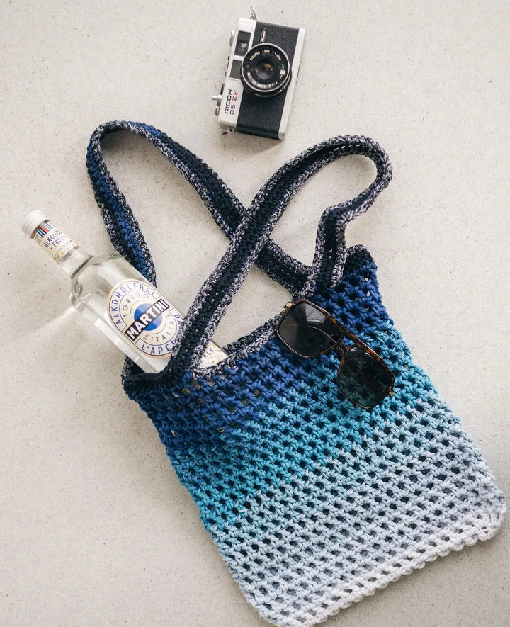 DIY "Shopper" Crochet Kit, crochet bag for self-crocheting including instructions, suitable for beginners and pros, in shades of blue, 2-piece.