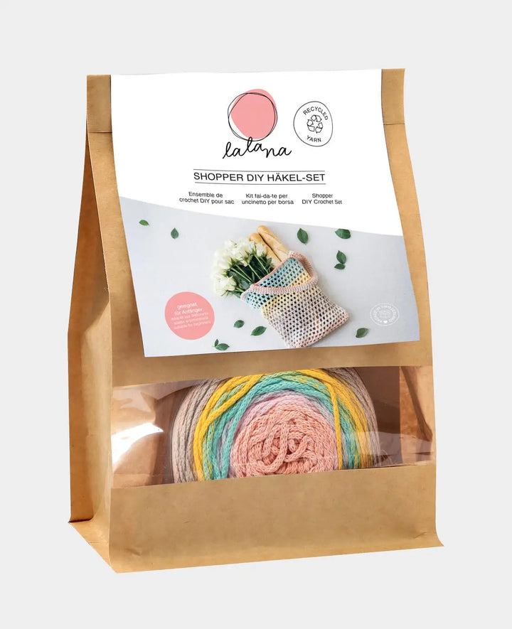 Kit crochet DIY "Shopper", sac au crochet à faire soi-même avec instructions, convient aux débutants et aux experts, couleur pastel, 2 pièces.