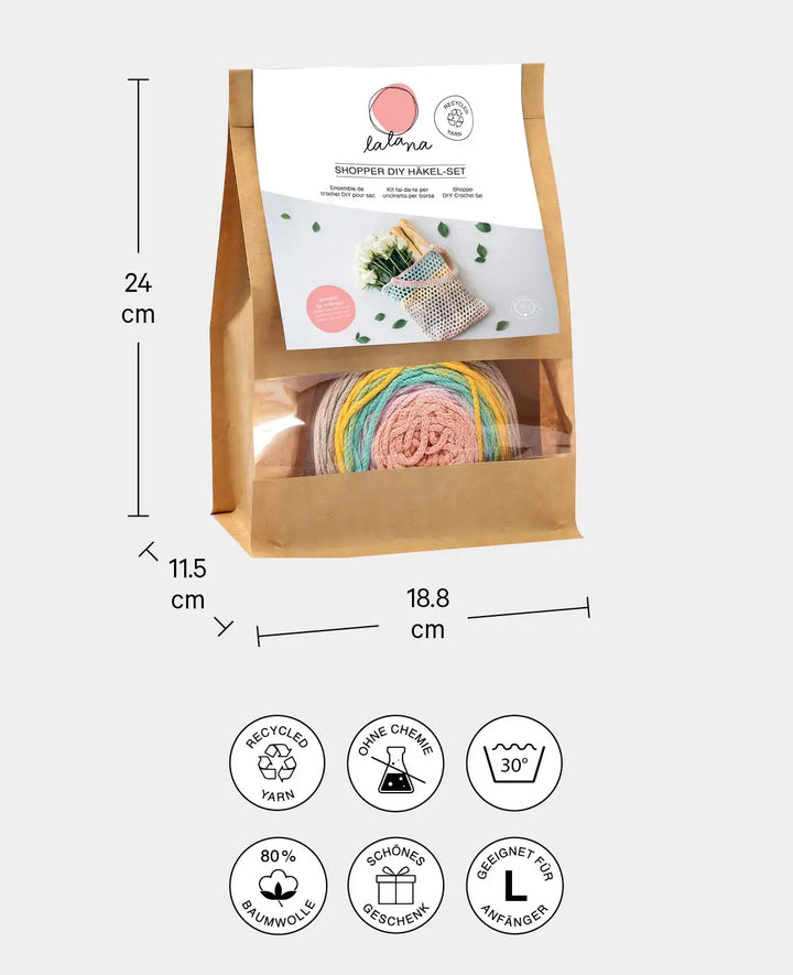 Kit crochet DIY "Shopper", sac au crochet à faire soi-même avec instructions, convient aux débutants et aux experts, couleur pastel, 2 pièces.