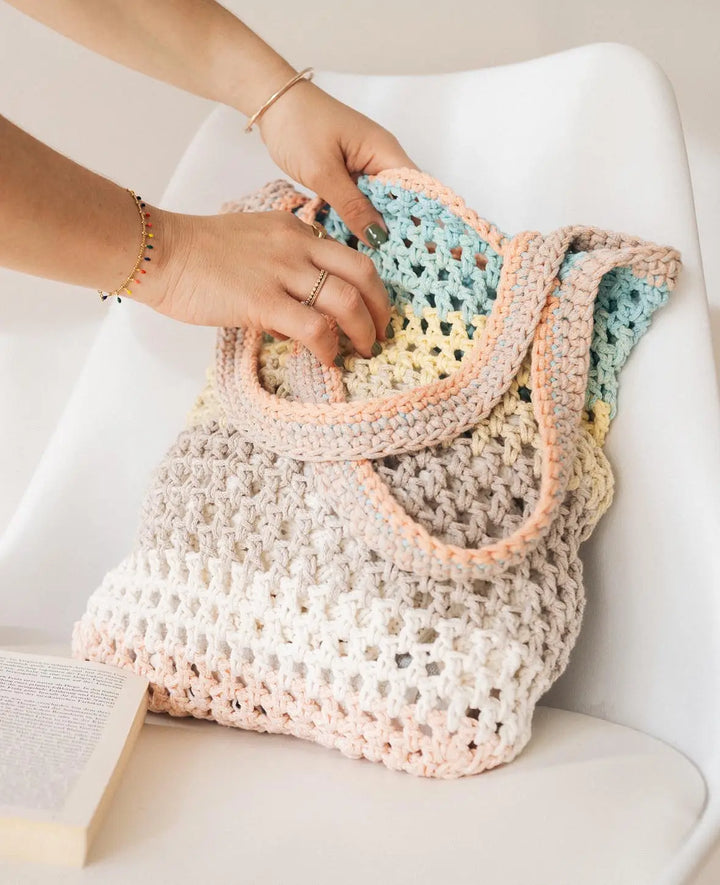 Kit crochet DIY "Shopper", sac au crochet à faire soi-même avec instructions, convient aux débutants et aux experts, couleur pastel, 2 pièces.