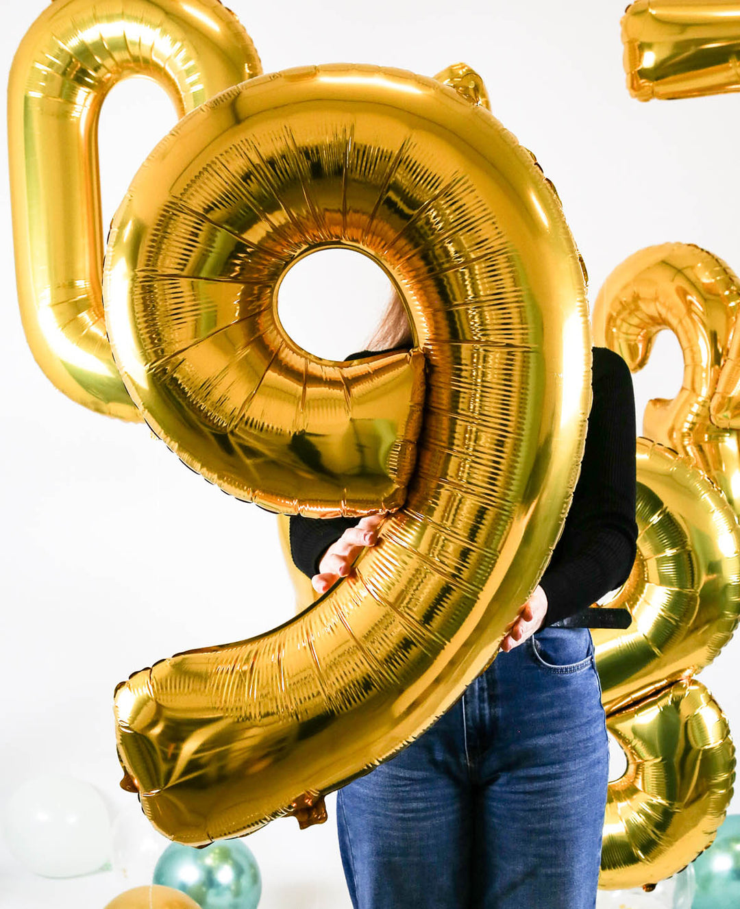 Ballon aluminium chiffre « 9 », 85 x 50 x 15 cm, doré