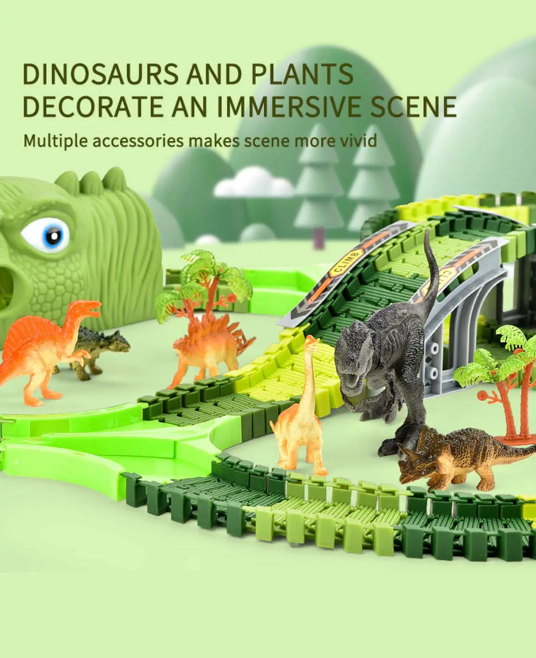 Dino Train, Toy Set with Flexible Track System, Green, 277 Pieces