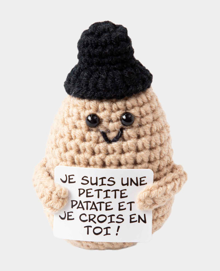 Positive Potato French, Crocheted Mini Plush Toy / Lucky Charm, Beige, approx. 9.5 x 5 cm