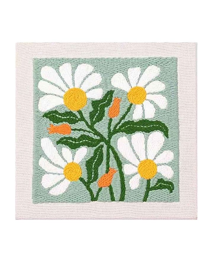 Kit de Punch Needle pour débutants, Mint Flower Power, 25 x 25 cm