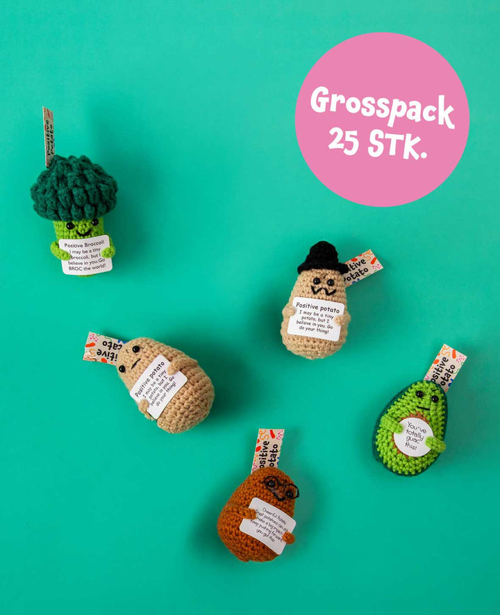 Pack familial de pommes de terre positives – 25 porte-bonheur au crochet