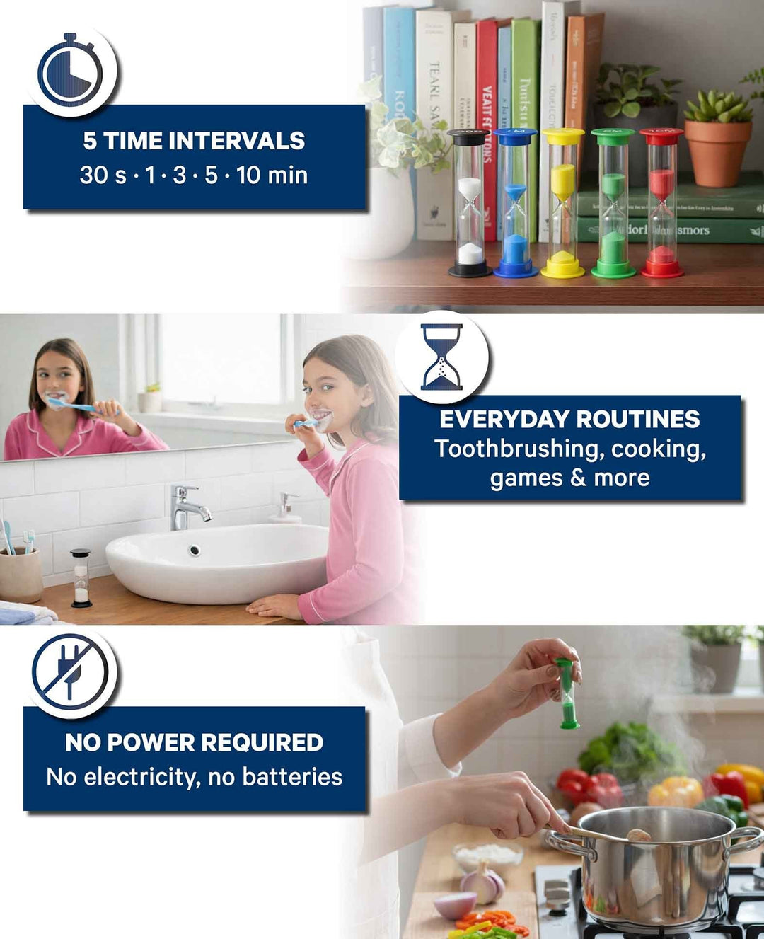 Sand Timer Set for Kids – 5 Color-Coded Sand Timers (30 Sec. – 10 Min.) for Playful Time Learning