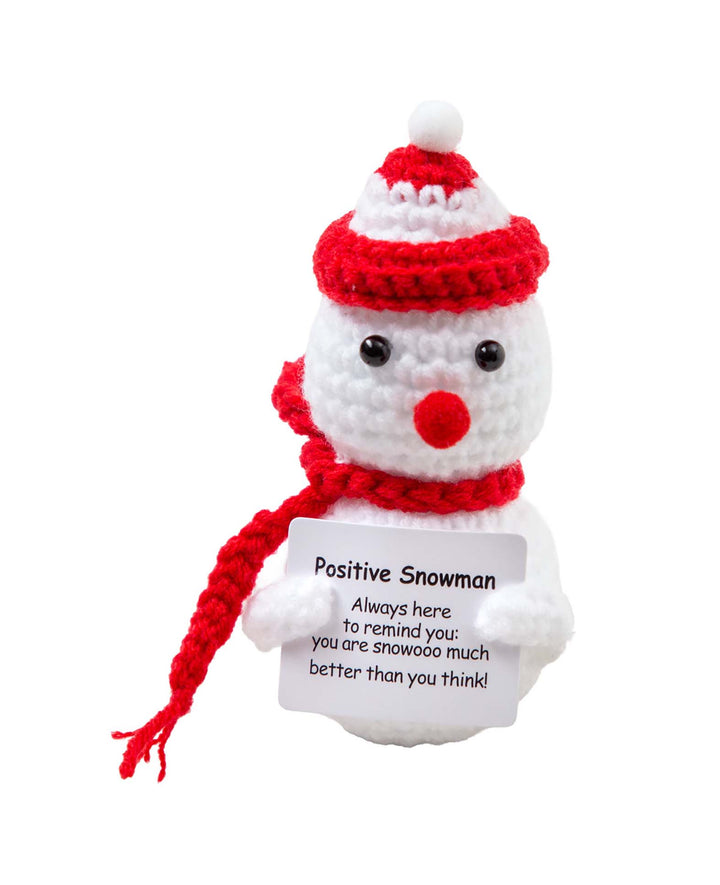 Bonhomme de neige positif, Mini peluche au crochet / Porte-bonheur, Blanc/Rouge