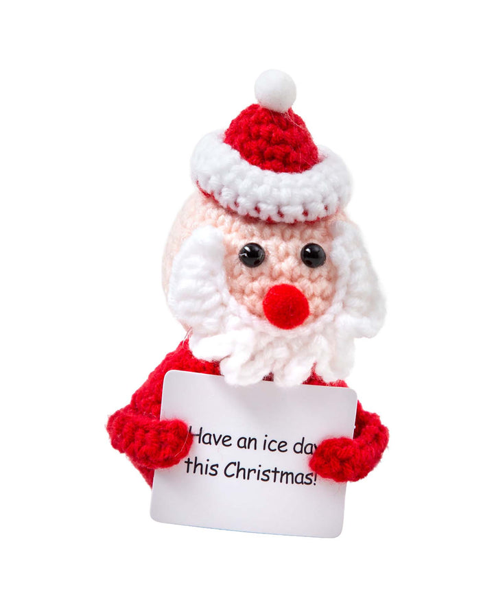 Père Noël positif, mini peluche / porte-bonheur au crochet, blanc/rouge, 7.5×4.5 cm