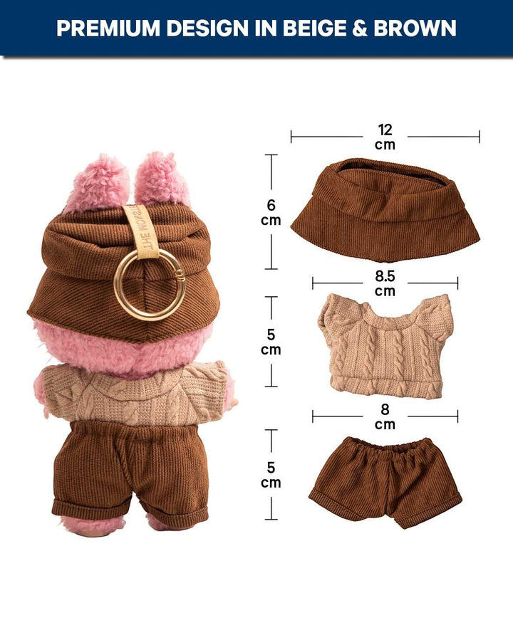 Labubu Outfit Set Braun, 3-teilig mit Pullover, Hose &amp; Hut