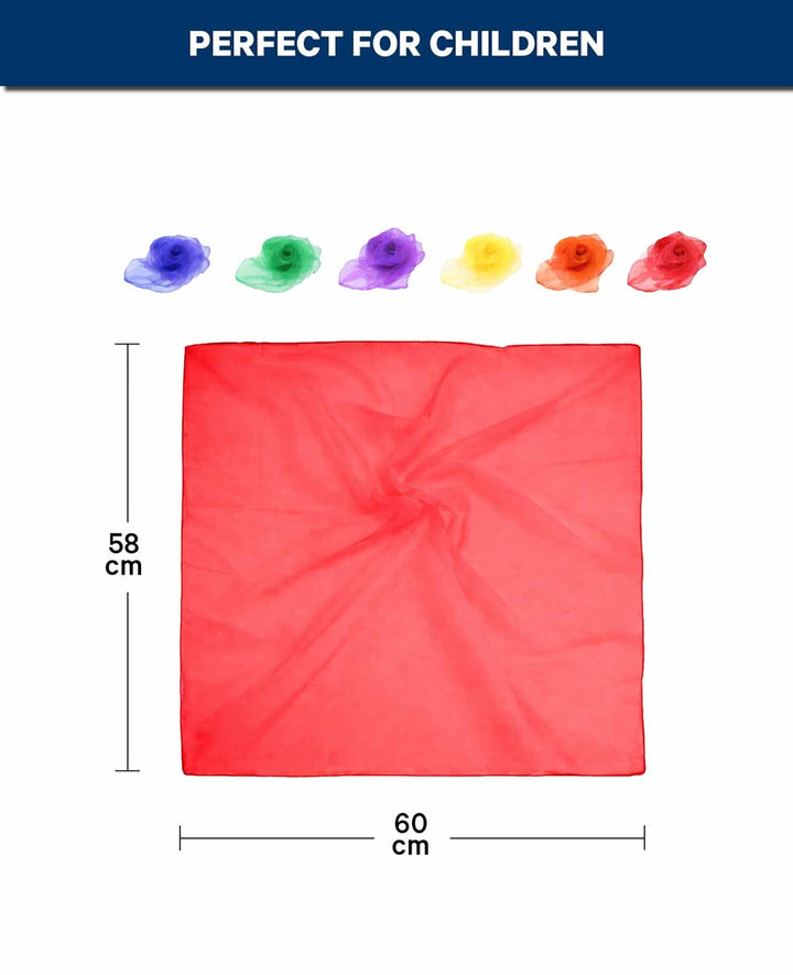 Juggling scarves, colorful, 6 pieces, 58 x 60 cm, chiffon