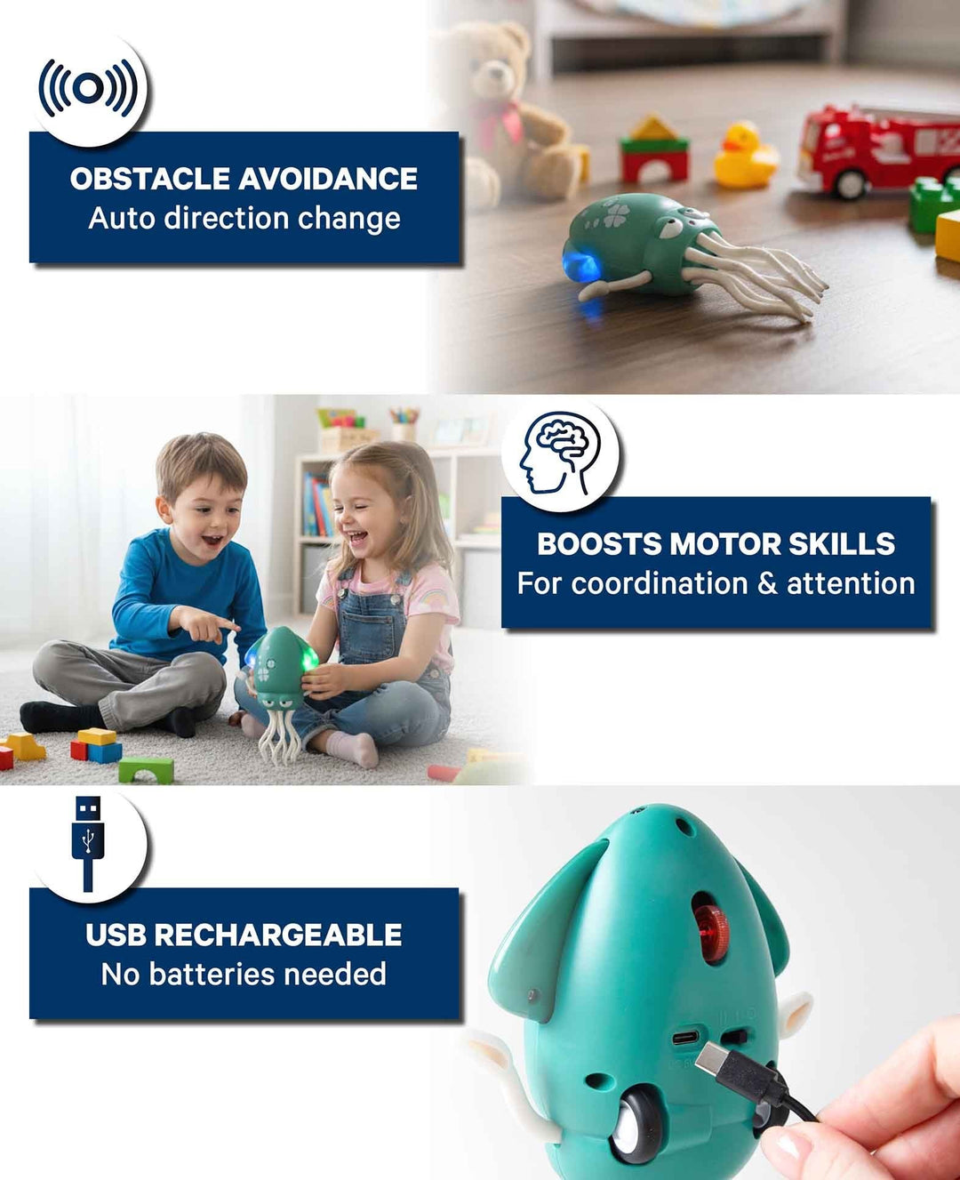 Tanzender Oktopus, Kinderspielzeug mit Musik und Lichteffekten und Hinderniserkennung