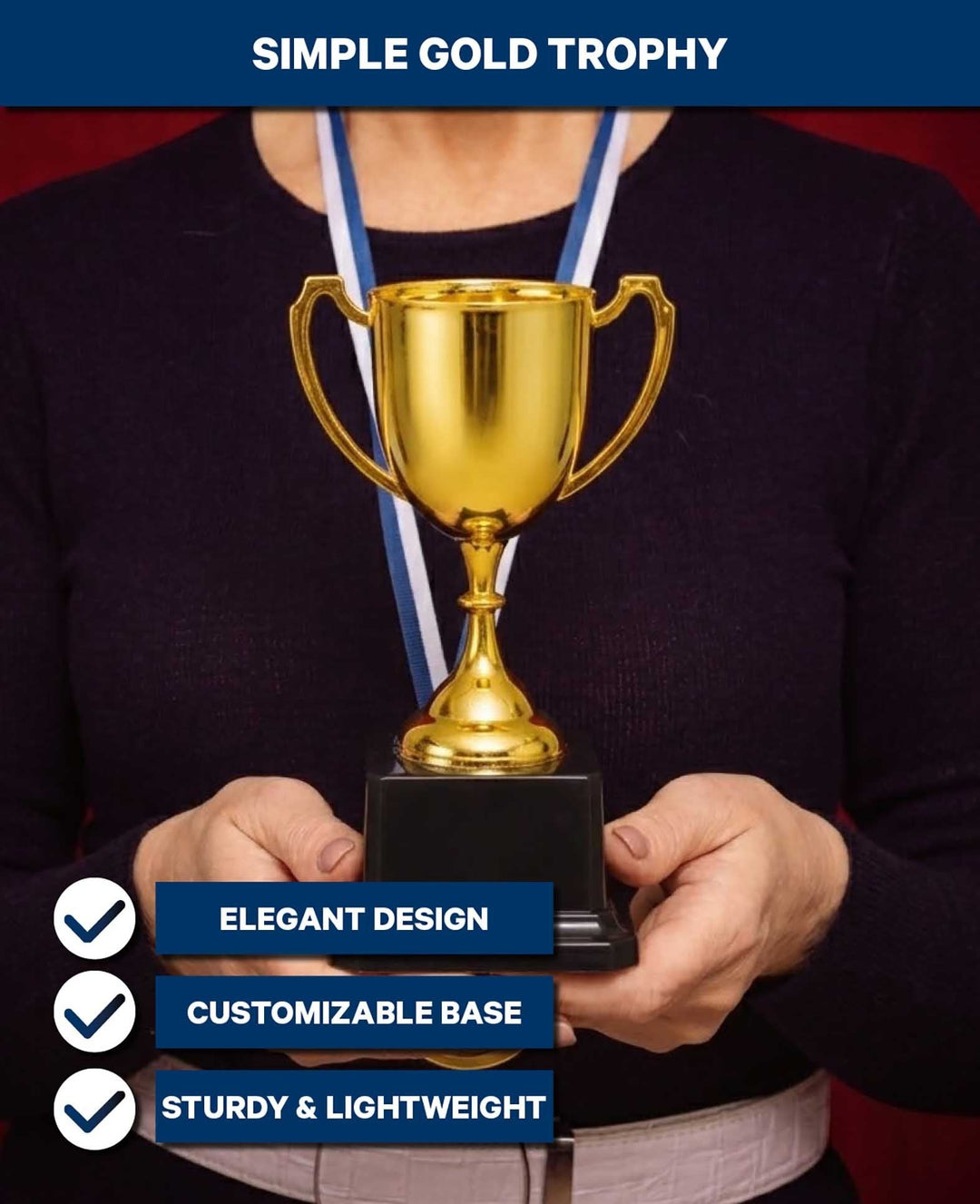 Gold trophy, plastic, 19 cm, customizable