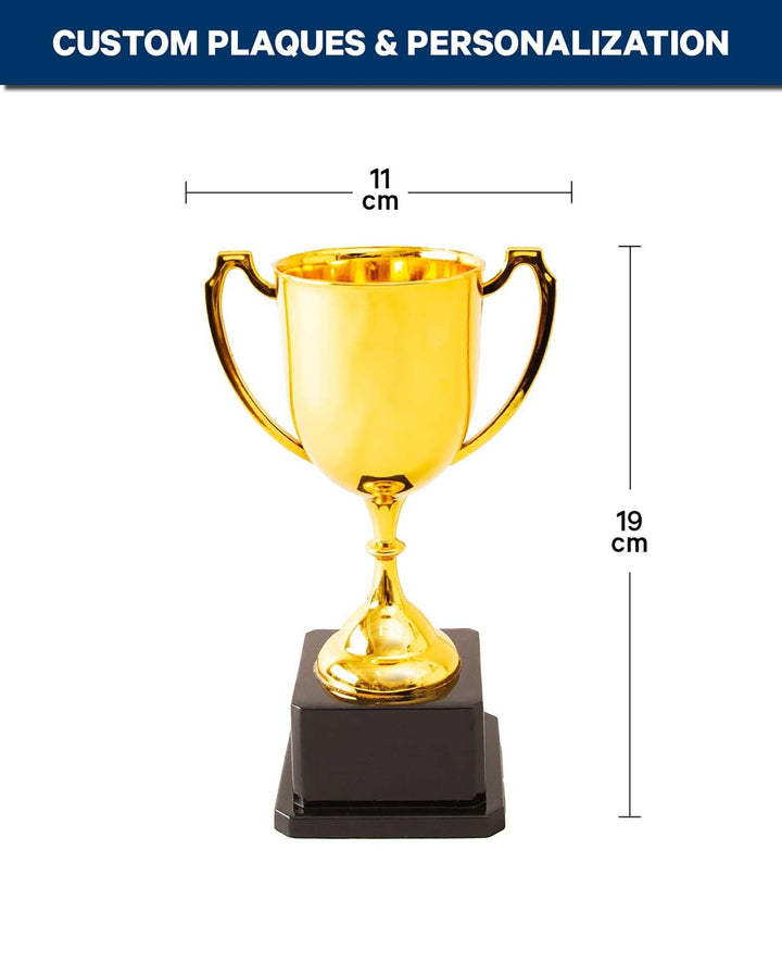 Gold trophy, plastic, 19 cm, customizable