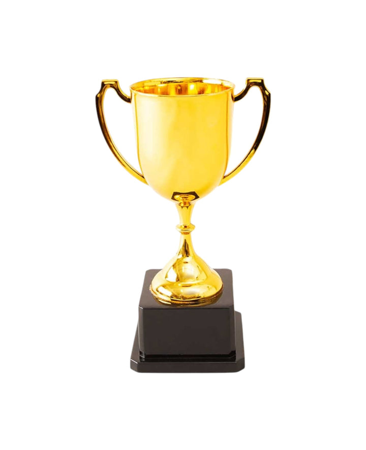 Gold trophy, plastic, 19 cm, customizable
