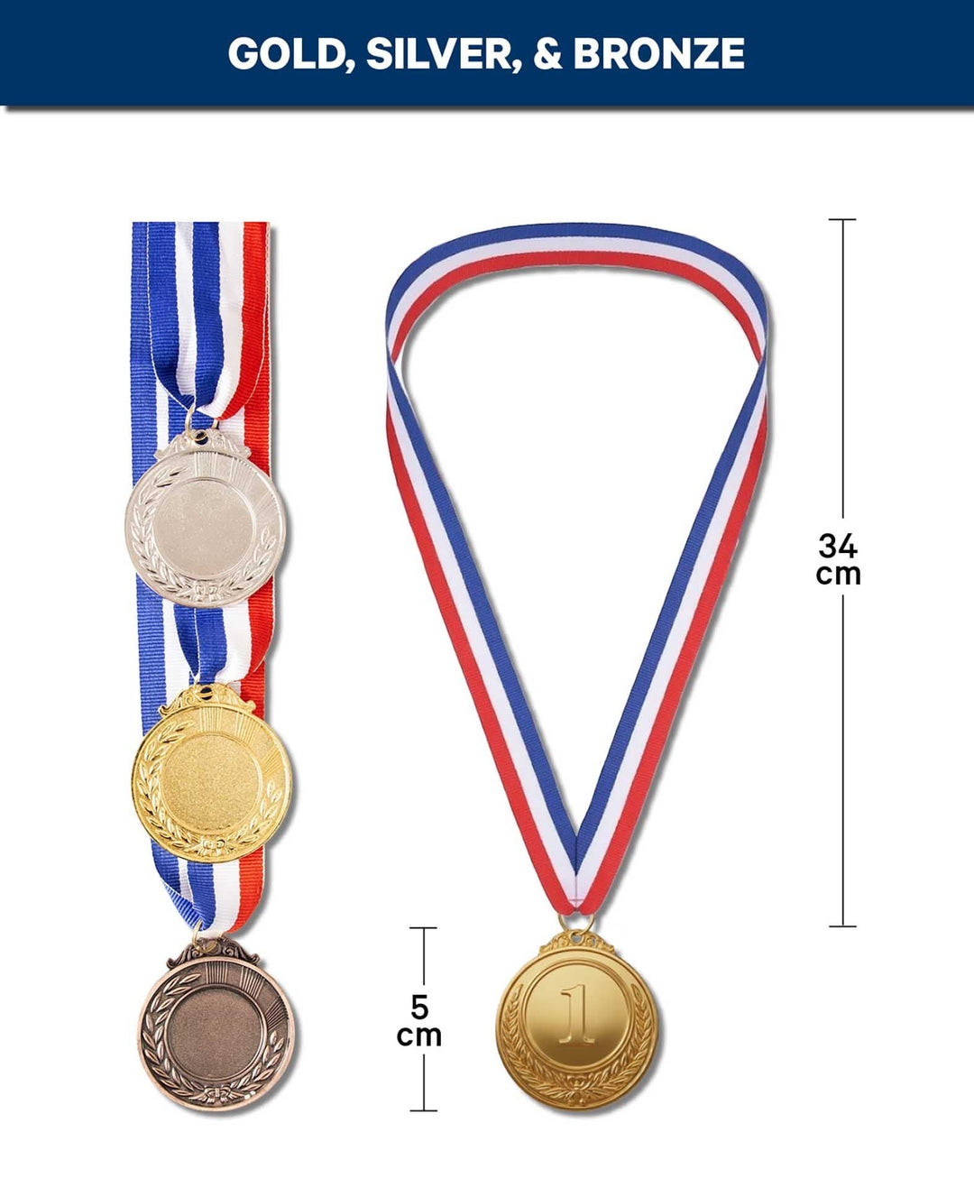 Medaillen Set, Gold Silber Bronze, mit Halsband, 3 Stück