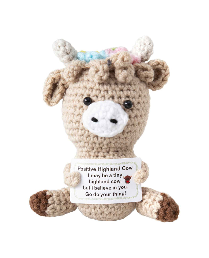 Positive cow, crocheted mini plush toy, lucky charm