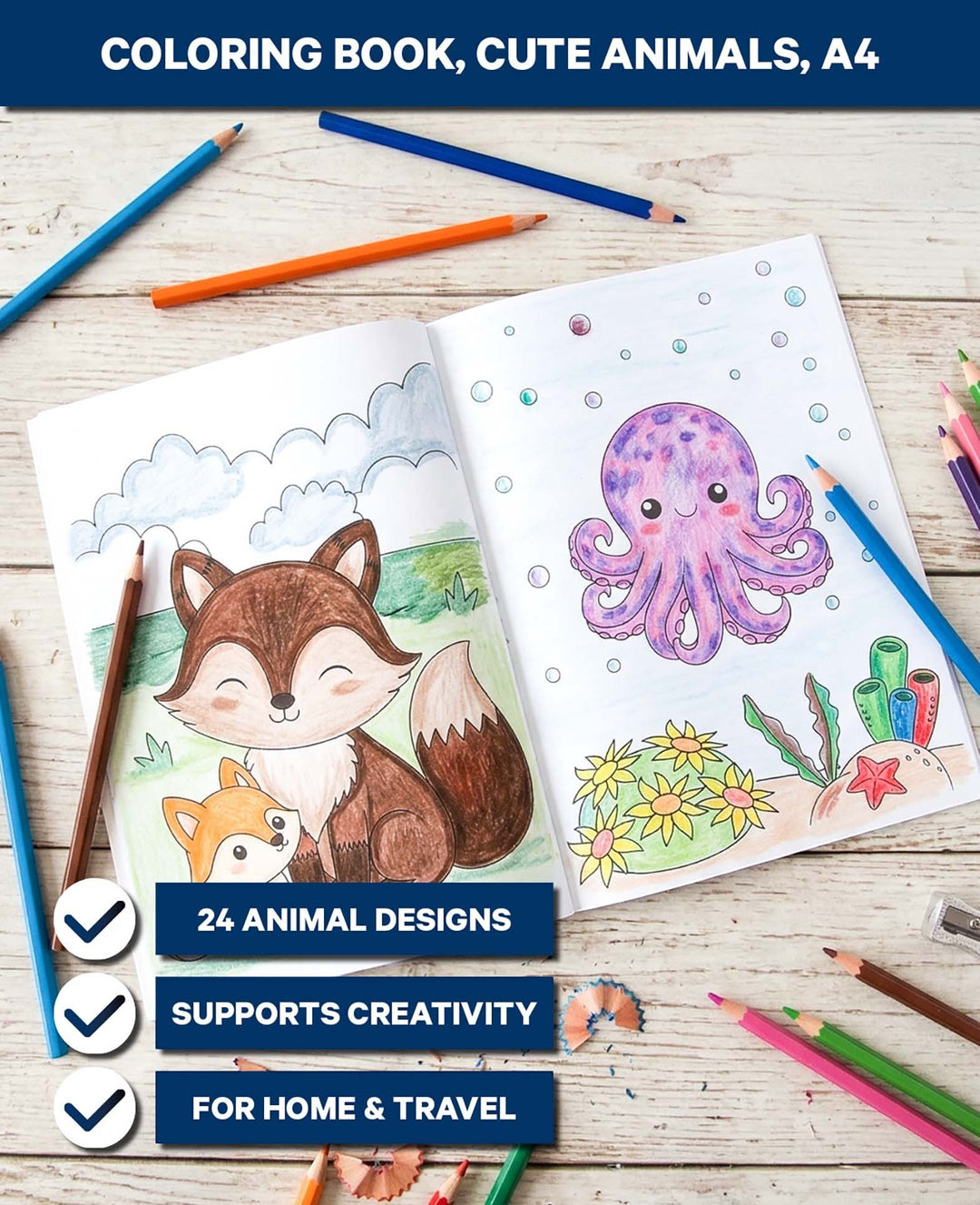 Coloring Book Cute Animals, A4, 24 sheets