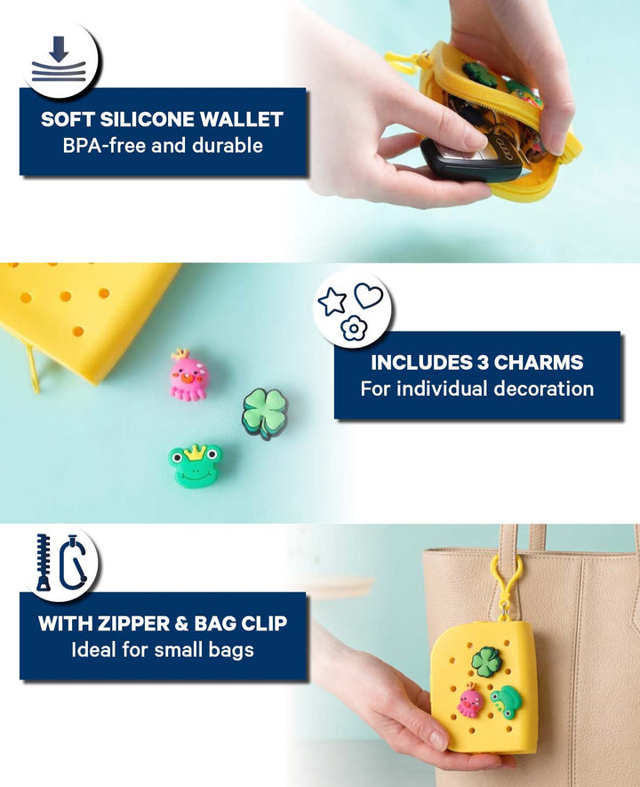 Wallet incl. 3 charms, yellow, 8x10 cm, BPA free